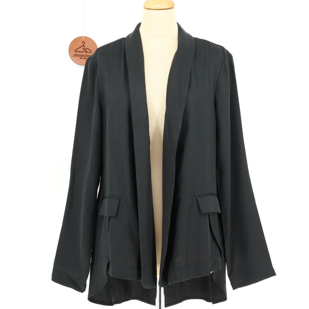 Garnet Hill Black Open Front High Low Blazer Large‎ Minimalist Capsule Office